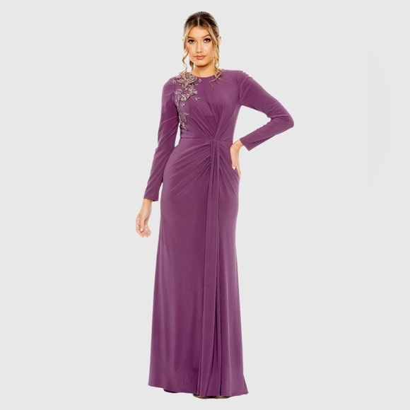 MAC DUGGAL 42106 NWT Jersey High Neck Long Sleeve Embellished Gown - Picture 1 of 6